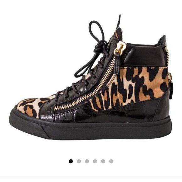 Giuseppe Zanotti Black Leopard Hi Top Sneakers size 37.5 - Picture 7 of 9